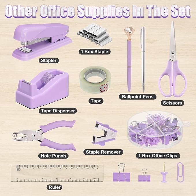 13-in-1 Office Desk Organizer Set for Back to School Supplies Accessories | Organizer Set with Stapler and Tape Dispenser, Pen Holder, Scissors, Ruler, Hole Punch, 2 Pens & More Desk Supplies