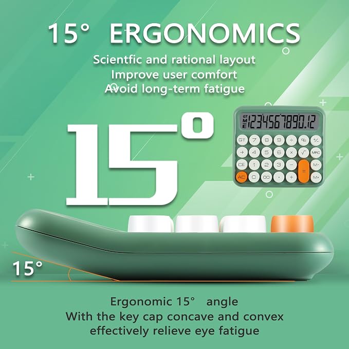 VEWINGL Mechanical Keyboard Calculator, 12 Digit LCD, Big Buttons | 5-Inch Display with Large Round Keys and 15° Tilt for Office, School, Home, and Everyday Use