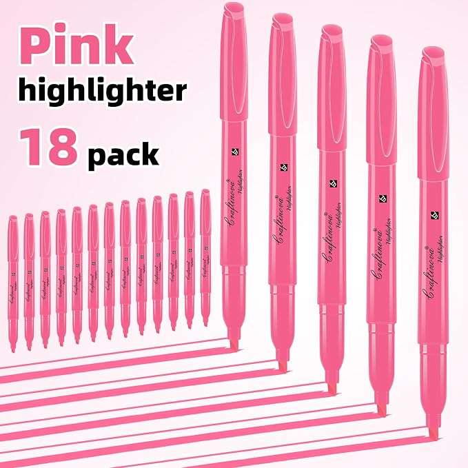 Pink Highlighter 18 Count, Chisel Tip Highlighters Bulk, Dry Quickly, Perfect for Students Adults Highlighting, Organizing, Coloring in Classroom, School, Office