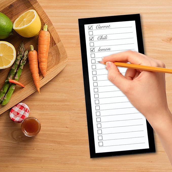 4 Pack Magnetic Notepads for Refrigerator,Grocery List Large Magnet Pad for Fridge,Full Magnet Back Design Magnetic Memo Pads for Grocery List, Shopping List, To-Do List (Black, 4 Pack×50 Sheets)