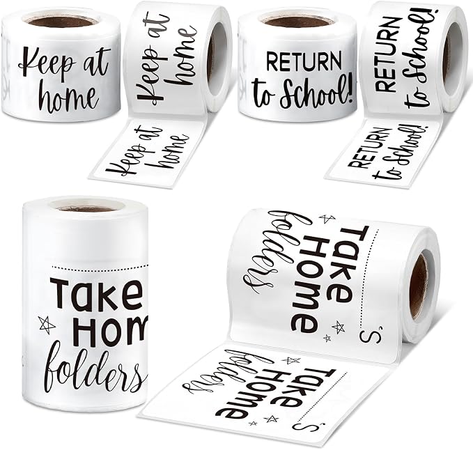 300 Pcs Take Home Return to School Labels,Basic | 3 Rolls Thermal Printed, Student Homework Folder Stickers, Keep at Home Label, Classroom Office Organization