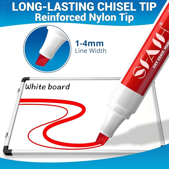 SFAIH Chisel Tip Dry Erase Markers, 36 Pack, Red, with Magnetic Eraser | 1s Quickly Dry, Low Odor, Non-Toxic Ink, White Board Markers for Office, Essential Supplies for Teachers, Back to School