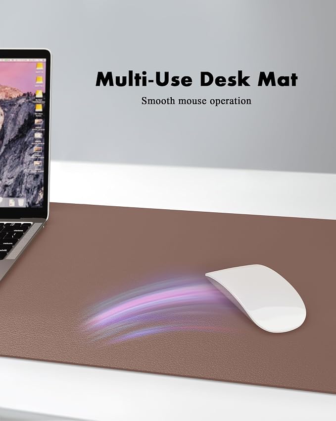 YSAGi Double-Sided Desk Pad, 23.6"x13.7"Leather Desk Mat, Eco Cork Desk Pad Protector,Large Mouse Pad,Waterproof Desk Blotter for Office/Home(Chocolate)