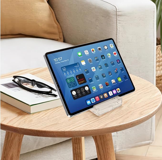 Square Portable Acrylic Cell Phone, CuteTransparent Desk Tablet Stand Universal Creative Travel-Friendly Accessory Compatible Smartphones and Mini Tablet