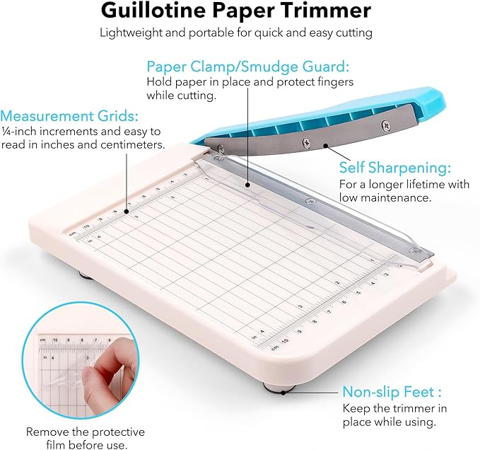 Briartw Professional 6" Guillotine Paper Trimmer & Craft Cutter - Precision Blade for Paper,Photos,Cardstock,Fabric,Leather with Self-Sharpening Blade, Inch/Cm Grid, Portable Paper Cutter for Crafting