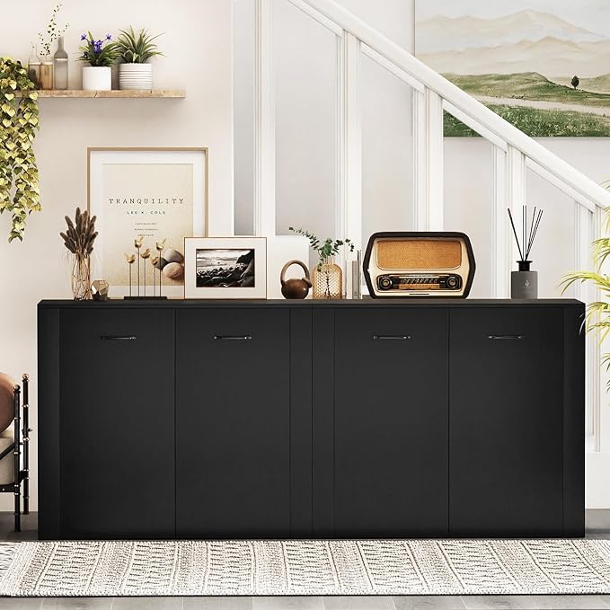 GIANTEX 38" Sideboard Cabinet with 2 Doors & 4 Shelves (Black) | Bathroom Storage Organizer with Anti-Tipping Device, Metal Hinges, Credenza for Living Room, Kitchen, Entryway