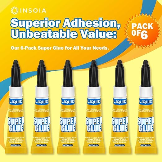 Super Glue Liquid Clear, 6 X 3g All Purpose Strong Adhesive Ca Glue Cyanoacrylate Quick Dry Instant Glue for Plastic, Metal, Ceramic, Shoe, Wood, Leather, Model, Rhinestone, Jewelry and DIY Crafts