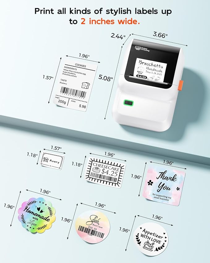 Ponek Label Makers, Bluetooth Thermal Sticker Printer with 6000+ Templates | Portable 2 inch Inkless Label Printer Easy to Use for Small Business, Home, School, Organization, Safety Label Makers, White