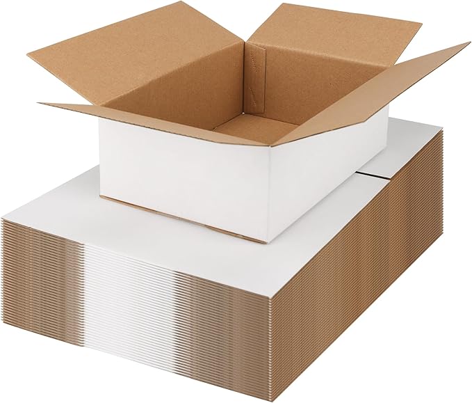 EXYGLO 40 Pack 9x6x3 Shipping Boxes for Small Business, White Corrugated Cardboard Small Box for Packaging, Moving, Mailing, and Storing
