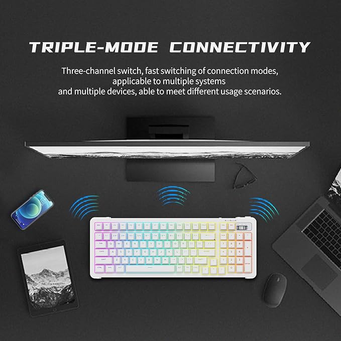 98% Wireless Mechanical Keyboard, BT/2.4G/USB-C Tri-Mode Hot Swappable with PBT Keycaps, Linear Switches, Gasket Structure, RGB Backlit Gaming Keyboard for Win/Mac/iOS/Android