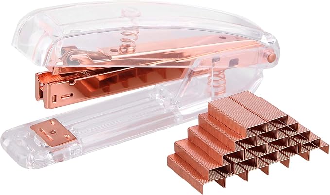 Alsisk Stapler,Clear Desk Stapler with 1000 Pieces Staples - Rose Gold (Stapler)