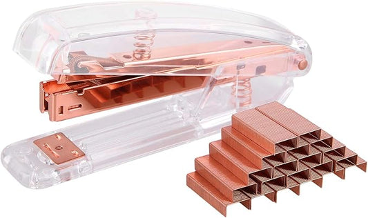 Alsisk Stapler,Clear Desk Stapler with 1000 Pieces Staples - Rose Gold (Stapler)