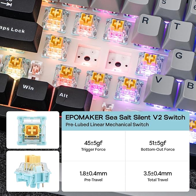 EPOMAKER TH108 PRO Full Size Mechanical Keyboard with Screen & Knob | Wireless Gaming Keyboard with 10000mAh, Creamy Gasket, Hot Swap, Custom Driver, RGB Backlight (Black, Sea Salt Silent)
