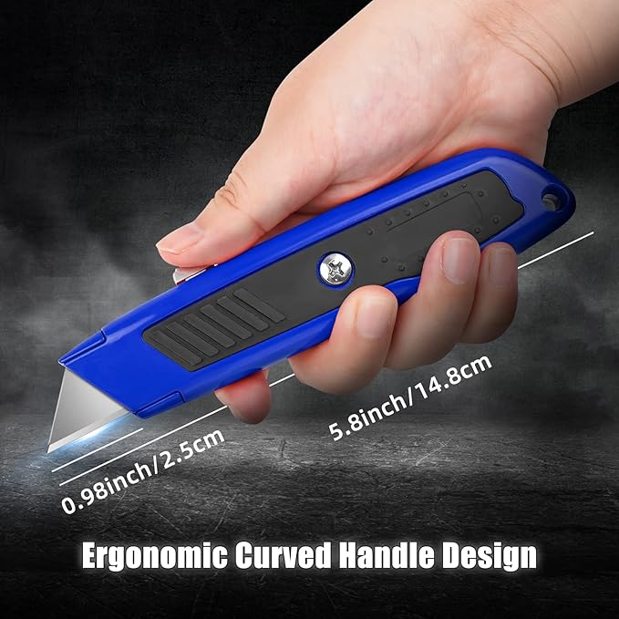DIYSELF 2 Pack Box Cutter, Heavy Duty Utility Knife for Construction, Carpet, Cardboard, Retractable Aluminum Box Knife, Razor Blade Opener (Blue)