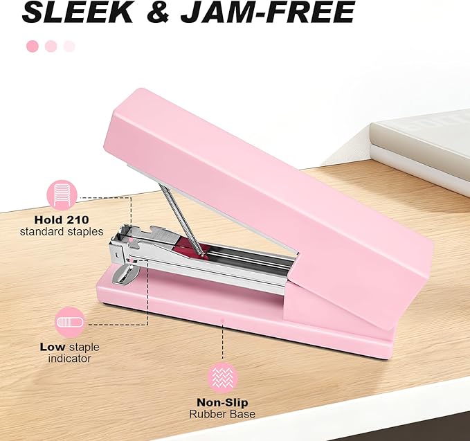 Office Desktop Stapler - 25 Sheet Capacity with 830 Staples and Staple Remover,Staplers for Desk,Non-Slip for School, Home, Pink