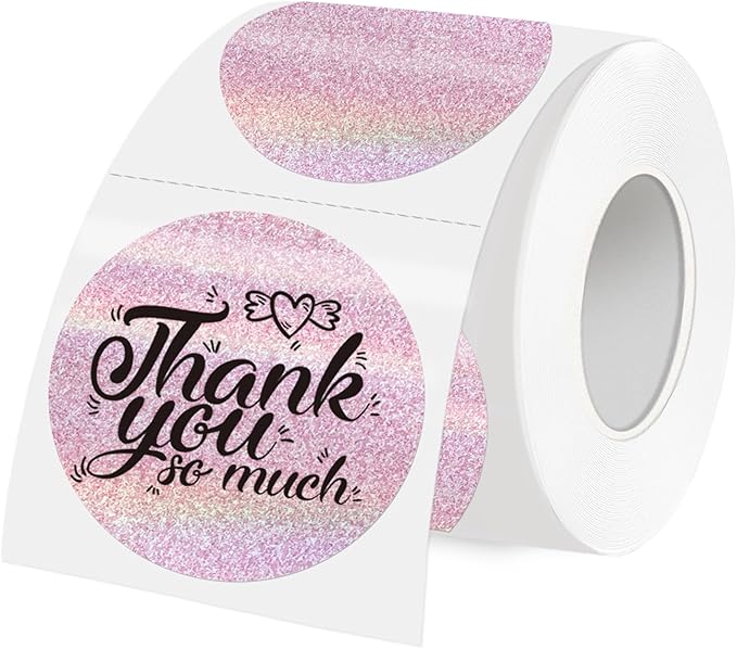 3 Inch Holographic Thermal Labels,Round Thermal Printer Labels,Waterproof Thermal Printer Stickers for DIY Logo Design,Name Tag,QR Code,Thanks Card 150 Labels/Roll (Pink dots)