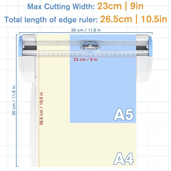 Meafeng 3-in-1 Paper Trimmer with Straight, Scoring & Perforating Blades, 9" A5 Cutter for Crafting, Scrapbooking, Cardstock, Labels & Home Office Use – Compact & Portable (Blue)