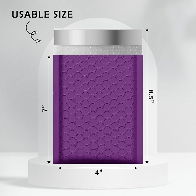 Yens Poly Bubble Mailers 4x8 50 Pack Purple Waterproof Self Seal Adhesive Shipping Bags, Cushioning Padded Envelopes for Shipping, Mailing, Packaging Usable 4x7
