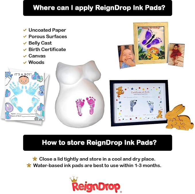 ReignDrop Ink Pad for Baby Footprint & Handprint - Creates Impressive Long Lasting Keepsake Stamp for Infant & Kids. Smudge Proof, Easy to Wipe Off Skin, Safe & Gentle Acid Free(Brown)