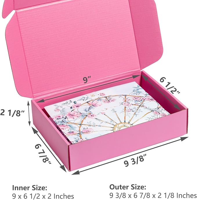 Timirog Pink Shipping Boxes 9x6.5x2 Inches 25 Pack Corrugated Cardboard | Mailing Box for Small Business, Tab Locking Literature Mailer for Packing Jewelry Ornament Gift Craft Packaging Supplier