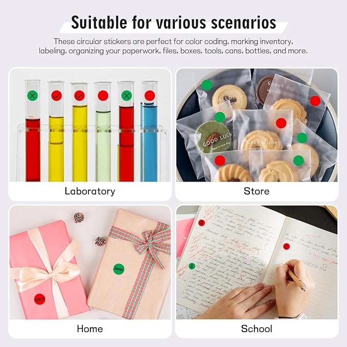 PARLAIM 1/2" Circle Dot Stickers 2 Rolls Pack 2000 Color Coded Labels for Home Commerce Business, Red + Green