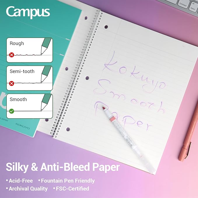 KOKUYO Spiral Notebooks, 3 Pack 10-1/2" x 8" Lined Notebooks Wide Ruled | Campus Subject Notebooks, 80 Sheets, 3 Holes School Japanese Ring Journal for Work Study Note Taking, Purple Orange Turquoise