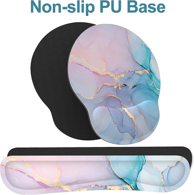 Ergonomic Mouse Pad with Wrist Rest and Keyboard Wrist Rest, Mousepad | Memory Foam Wrist Rest for Computer Keyboard, Pain Relief, Non-Slip Base, Mouse Pad Wrist Support for Gaming, Blue Marble