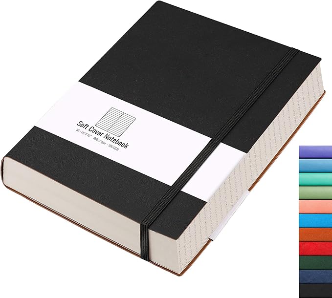 AHGXG Lined Journal Notebook - 320 Numbered Pages Thick Journals for Men, Large B5 College Ruled Notebook for Writing, 100gsm Thick Paper, Leather Softcover, for Women Work School, 7.6'' X 10''-Black