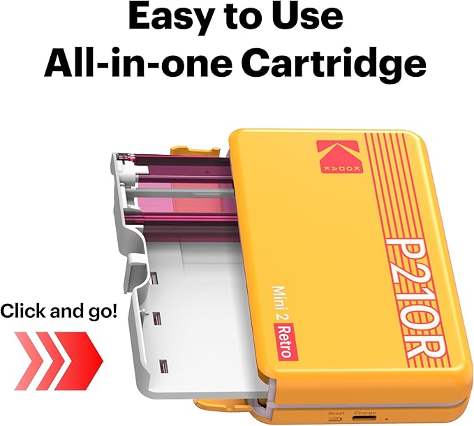 KODAK Mini 2 Retro 2x3 Portable Photo Printer, 38 Sheets, Bluetooth Smartphone Printer for iPhone & Android, Instant Color Prints, 4PASS Dye Sublimation, White