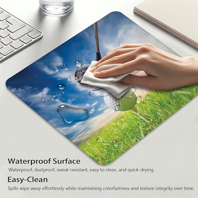 Golf Club Themed Macro Photography Print Mouse Pad, Sports Desk Mat | Golf of Lofter and Ball on Tee, Cute Mousepad Stitched, Anti-Slip Base Smooth Surface, 9.5 x 7.9 Inches