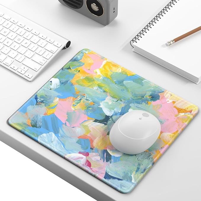 Mouse Pad, Minimalism Marble Style Computer Pad, Anti-Slip Rubber Mouse Mat with Stitched Edges for Gaming, Office, Laptop, PC, Women, 9" x 8" Thick 3 mm, Color Oil Painting