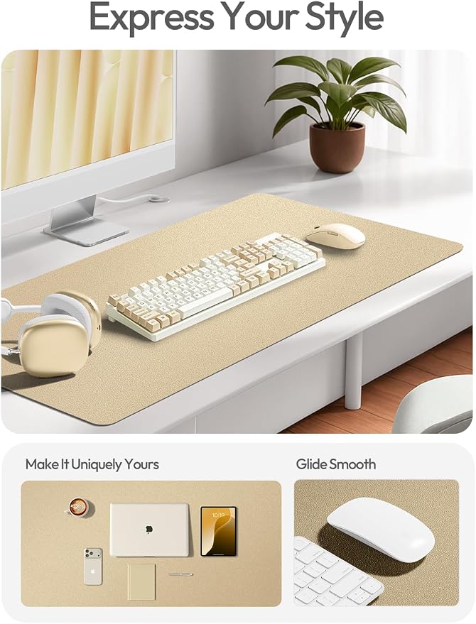 YSAGi Leather Desk Pad Protector, Office Desk Mat, Large Mouse Pad, Non-Slip PU Leather Desk Blotter, Laptop Desk Pad, Waterproof Desk Writing Pad for Office and Home (Gold,47" x 17")