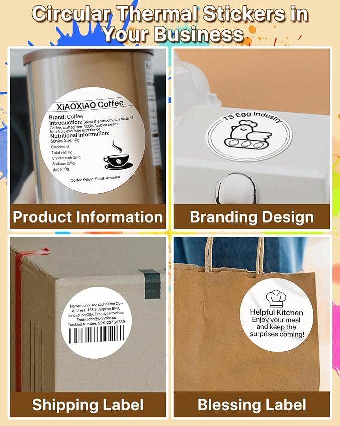 3 Inch (76.2mm x 76.2mm) Round Thermal Printer Label Stickers Self-Adhesive Circle Convenient Multi-Purpose Blank 3" Sticker Roll for Family Classification, Gift Sealing, White (500Pcs)