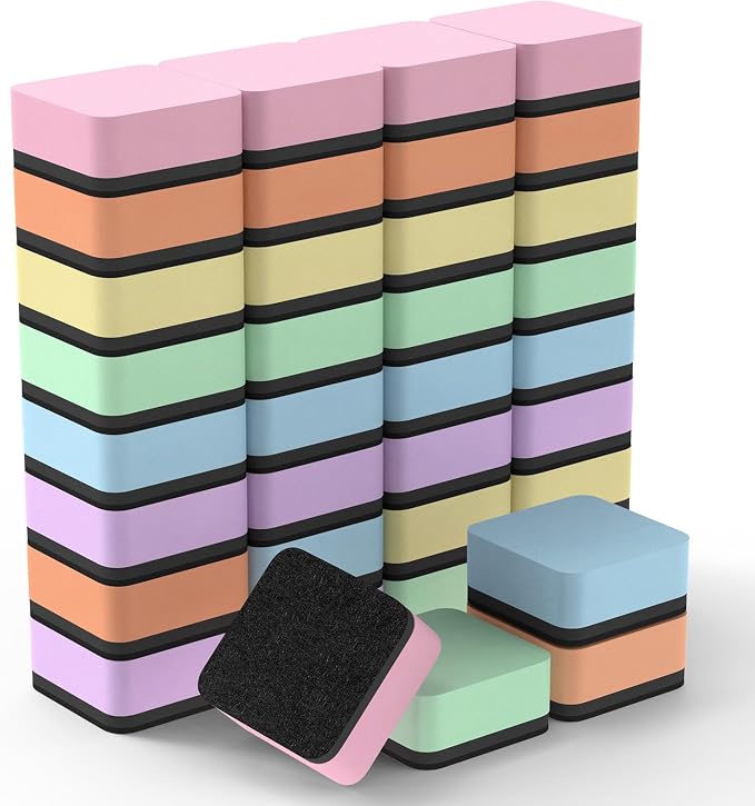 MaxGear Magnetic Dry Erase Erasers, 36 Pack Whiteboard Eraser Macaron Color | Mini Whiteboard Cleaning Pads with Strong Magnetic Backing, 2" x 2" for Classroom, School, Office and Home, Teacher Supplies