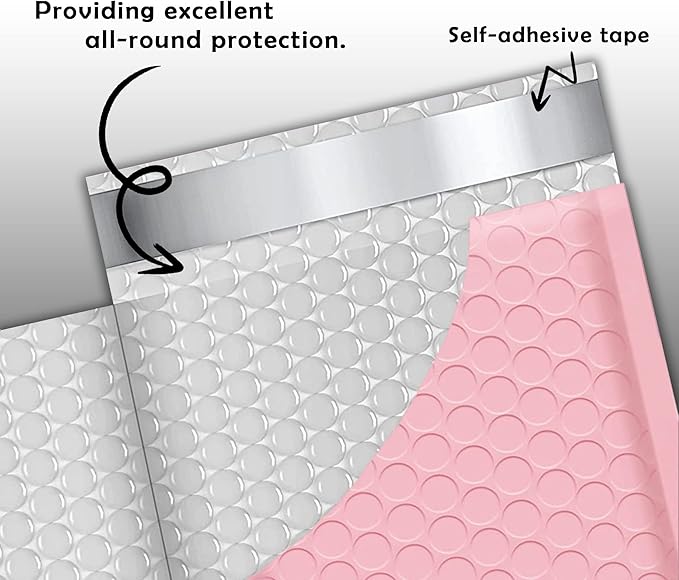 Yens Light Pink Poly Bubble Mailers 4x8 50 Pack Usable 4x7 | Waterproof Self Seal Adhesive Shipping Bags, Cushioning Padded Envelopes for Shipping, Mailing, Packaging
