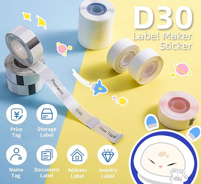 Phomemo D30 Label, 3 Roll D30 Transparent Label,0.55" x 1.18" Adhesive Clear Thermal Stickers,210 Pcs/Roll,Suitable for Kitchen,Office,Home,School, Name and More