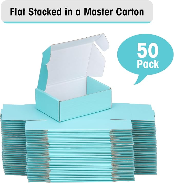 FARRAY 50 Pack of 6x4x2 Inches Small Shipping Boxes, Durable Corrugated Cardboard Boxes for Shipping, Gift, Mailing and Packaging, Teal