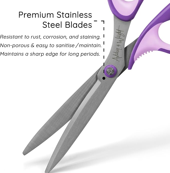 Ashton and Wright - Precision SG - Soft Grip Scissors for Office, Home, Kitchen, and Craft - 210mm / 8” - Steel Blades (Purple, Right Handed)