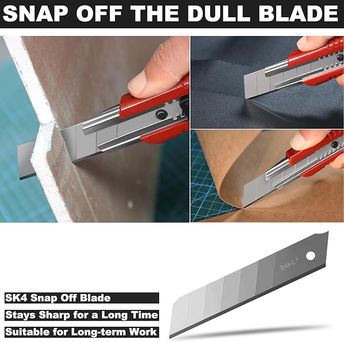 HAUTMEC 4PCS 25mm Utility Knife, Heavy Duty Auto-Lock, Retractable Box Cutter with 2pcs Spare Snap-off Sharp Blades HT0080-4PC