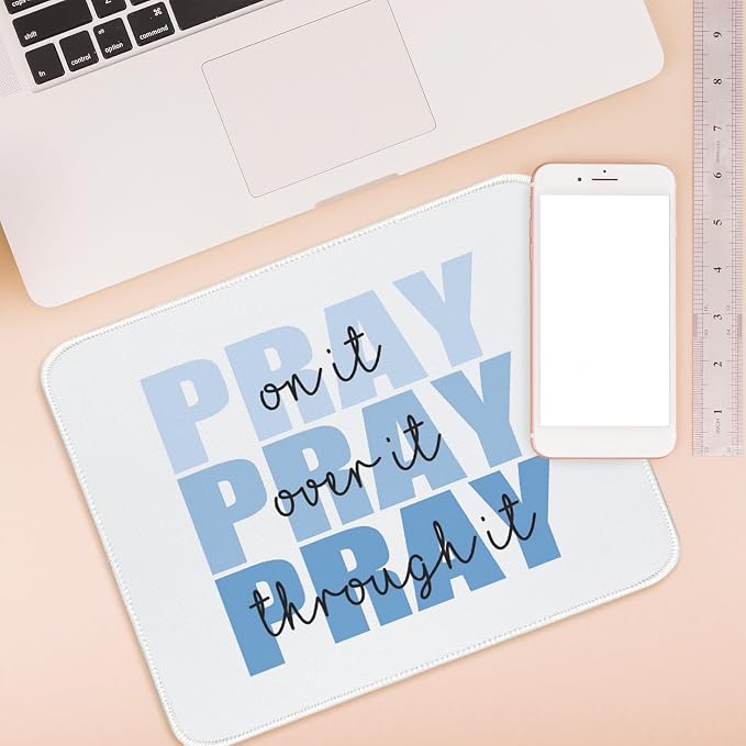 Blue Christian Mouse Pad Bible Verses Small Mouse Pads for Desk, Religious Computer Mousepad Cute Jesus Mousepads for Office Scripture Church Gifts for Women Girls 10.2x8.2