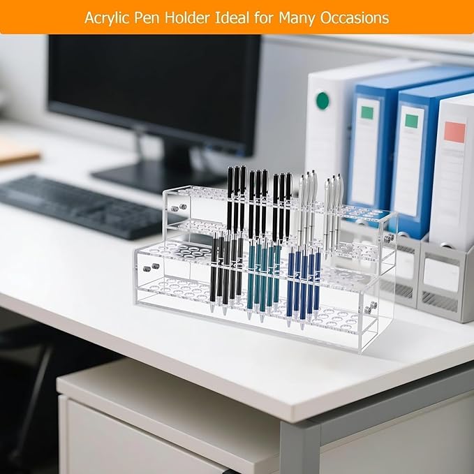 96-Slots Pen Display Stand,2-Tier Acrylic Pen Holder for Craft Shows,12mm Beadable Pens Stand Paint Brush Holder Pencil Organizer Makeup Brush Rack Art Brush Organizer for Office Desk School Supplies