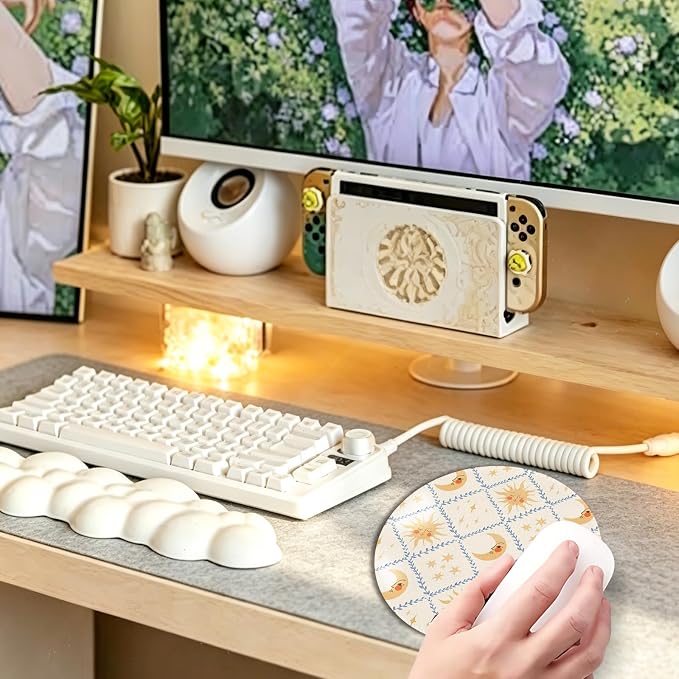 Boho Celestial Sun and Moon Round Mouse Pad 7.9x7.9in | Watercolor Sun and Moon Mystical Astrology Mousepad Mouse Mat for Computer Laptop Home Office Dorm Desk Accessories
