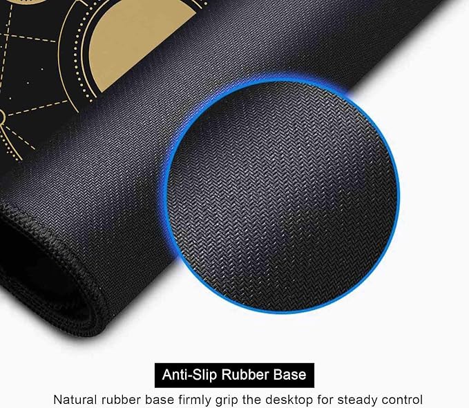 Moon Phases Large Gaming Mouse Pad, Celestial Cycle Lunar Chart Black and Gold Desk Pad, Stars in Space Horoscope Desk Mat, Mystical Astronomy Mousepad for Gamer Home&Office, 31.5x11.8 in