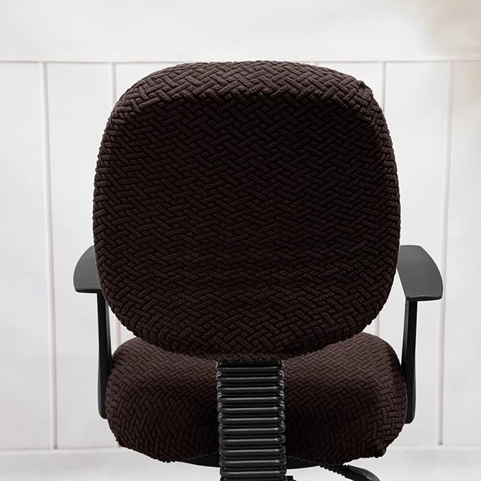 MIFXIN Computer Office Chair Cover Stretch Elastic Slipcover 2 Piece Stretchy Jacquard Washable Computer Chair Covers Furniture Protector for Office Home, NO Chair, Only Covers (Coffee)