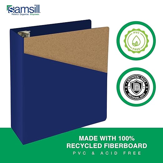 Samsill Durable 4 Inch Binder, Locking D Ring Binder, Customizable Clear View Cover, Dark Blue, Holds 775 Pages