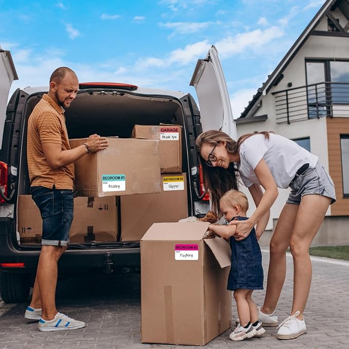 Each Measures 2” x 3”, 600 Writable Moving Labels for Boxes | 20 Designs, with Fragile/Heavy/Blank Labels+17 Color Coded Stickers for Boxes, Home Moving Packing Box Labels for 3-4 Bedroom