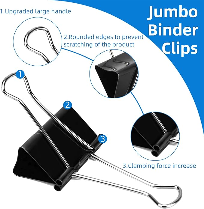 Jumbo Binder Clips 3 inch,75mm Width,6 Pack Extra Large Binder Clips for Office,School and Home Organization,Black