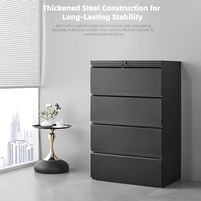Approgreent Lateral 4 Drawer File Cabient with Lock, Metal Filing Cabinets for Home Office, Heavty Duty Office Storage Cabinet for A4/Letter/Legal (Matte Black)