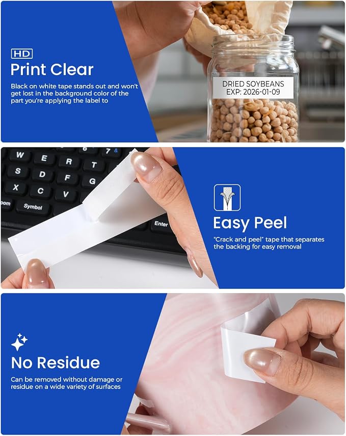 24mm 0.94 TZ Tape Compatible with Brother TZe-251 P Touch Label Maker Tape | 1" Laminated Black on White for Ptouch PT D610BT P710BT D600 700 P750W E510VP E560BTVP Refills, 24 mm x 8m, 6-Pack