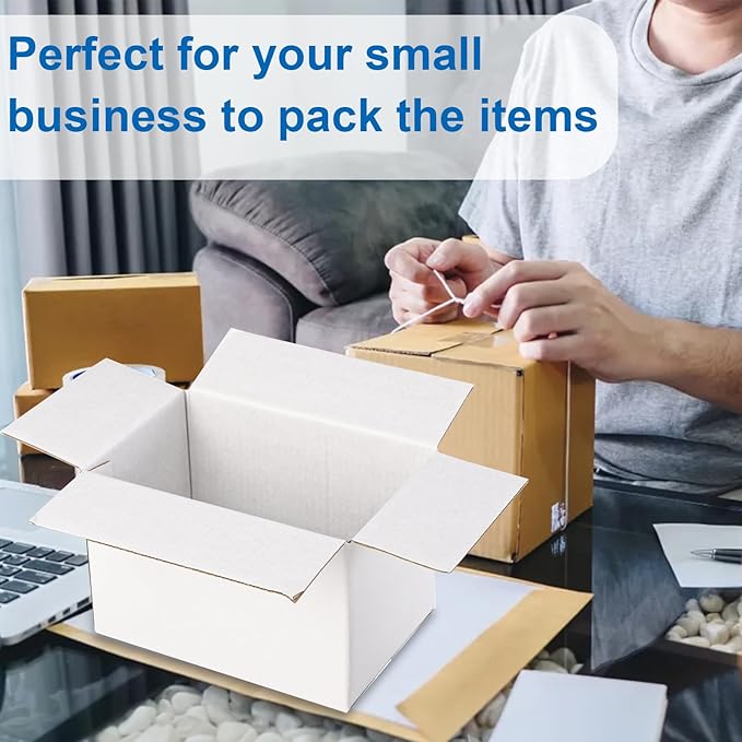 Peohud 40 Pack Small Cardboard Boxes, 6 x 4 x 4 inches Mailing Boxes, Corrugated Packing Shipping Storage Carton Box, White